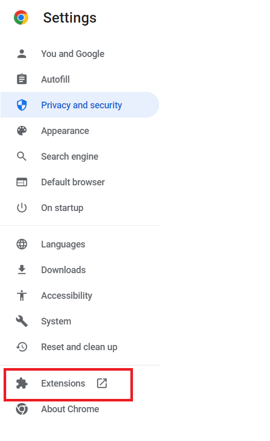 Toque Extensiones que se muestran en el Menú de configuración.