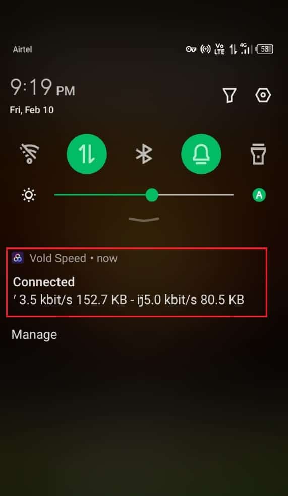 toque VPN en la barra de notificaciones de Android