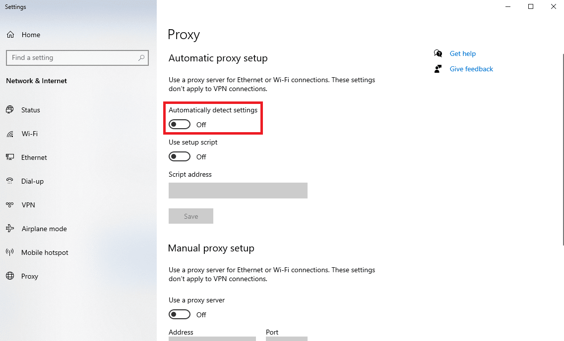 disattivare l'interruttore Rileva automaticamente impostazioni. Risolto il problema con Twitter che non apriva Windows 11