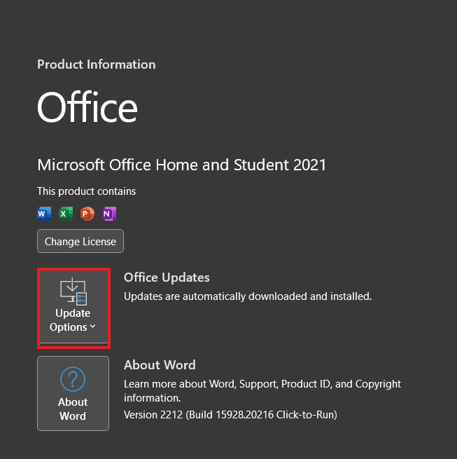 คลิกที่ตัวเลือกการอัปเดต 9 วิธีในการแก้ไขเอกสาร Microsoft Word ว่างเปล่า