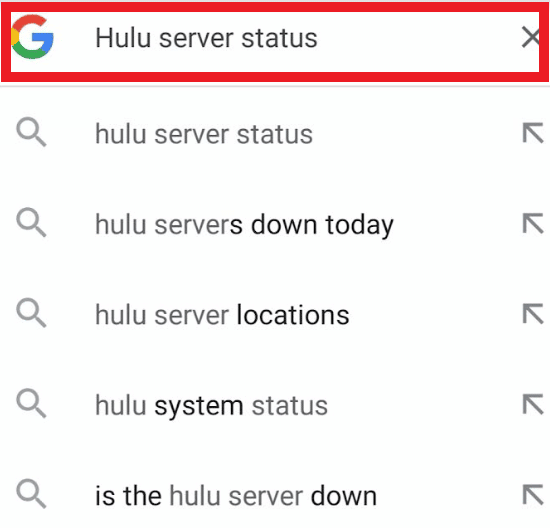 Wyszukaj status serwera Hulu w wyszukiwarce