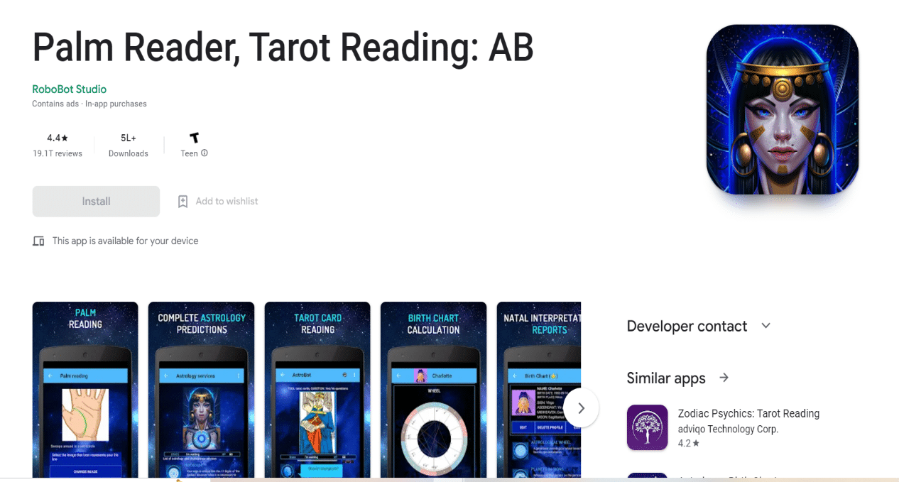 Lector de palmas, lectura de tarot: aplicación AB