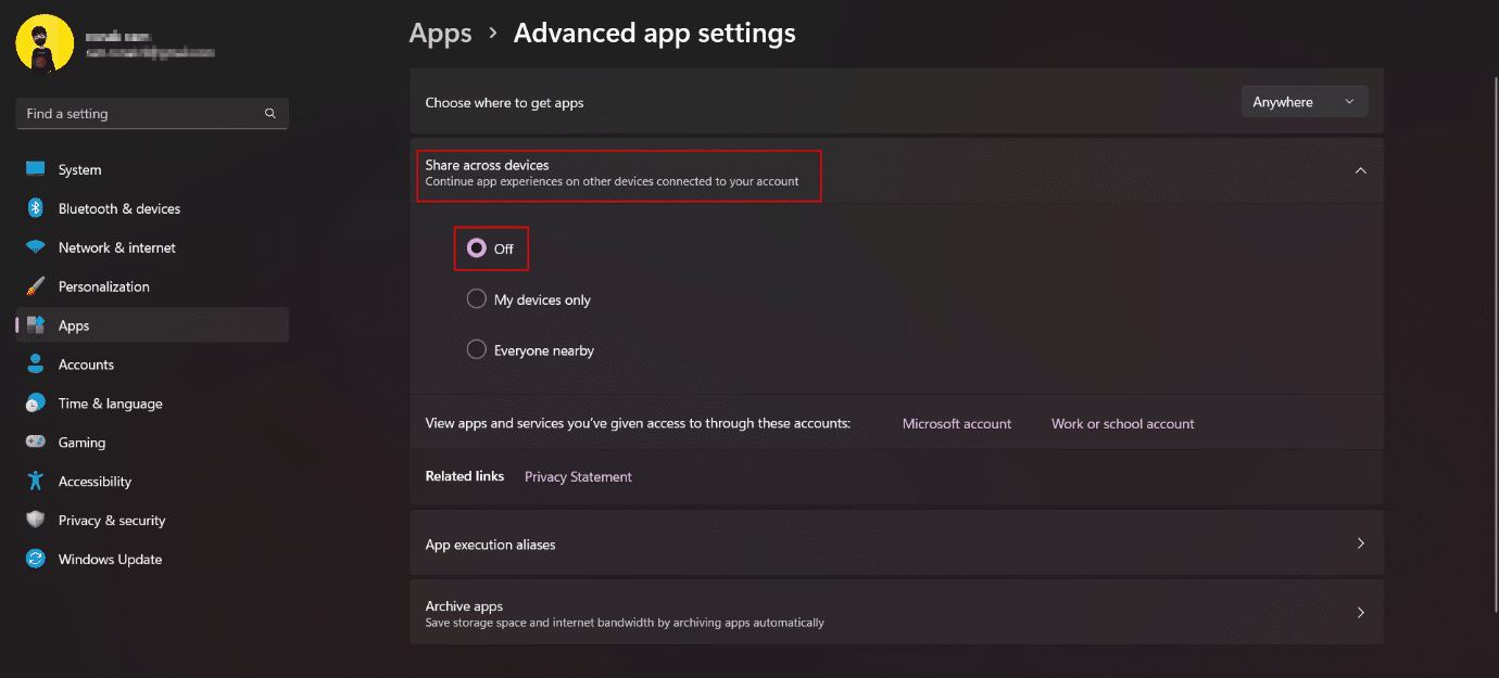 partage entre appareils désactivé. 16 paramètres à modifier pour protéger votre vie privée dans Windows 11