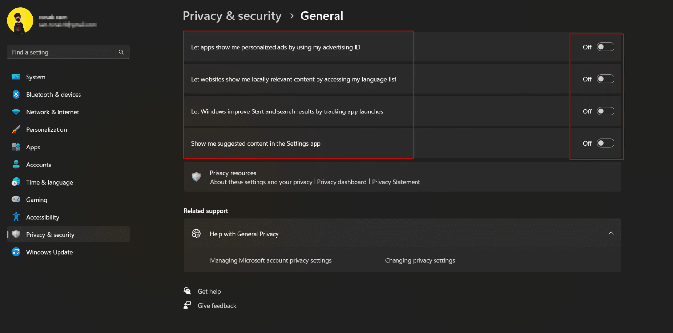 basculer pour désactiver toutes les autorisations. 16 paramètres à modifier pour protéger votre vie privée dans Windows 11