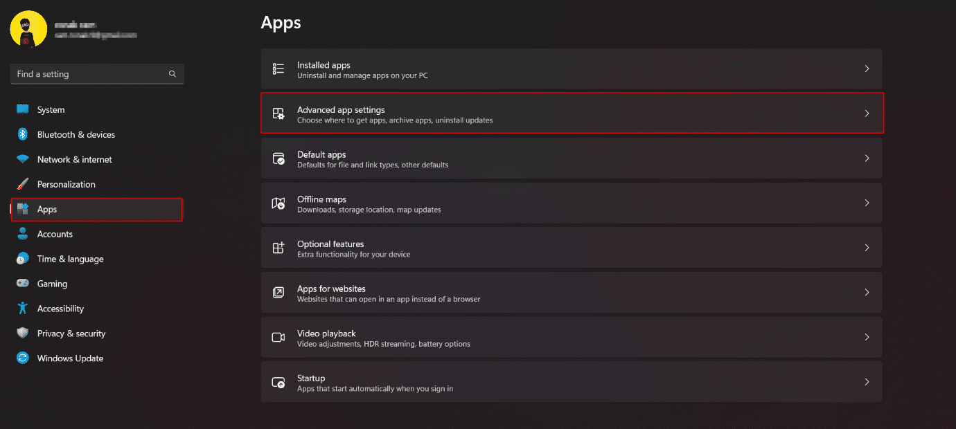 paramètres d'application avancés