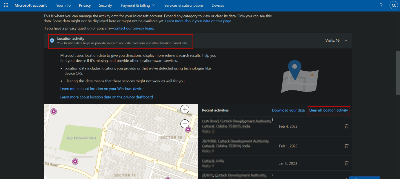 sezione attività di localizzazione. 16 impostazioni da modificare per proteggere la tua privacy in Windows 11