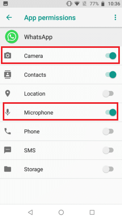 Attiva gli interruttori per le opzioni Fotocamera e Microfono