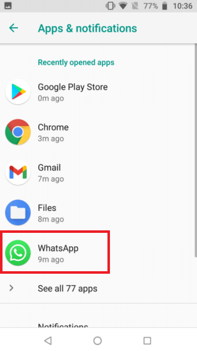 点击 Whatsapp。 | Whatsapp 相机设置