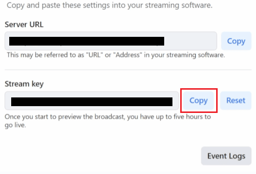 스트림 키를 복사하려면 복사를 클릭하십시오.