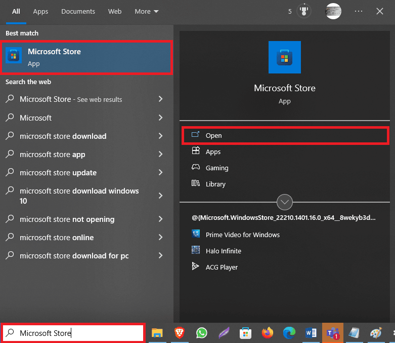 Deschideți Microsoft Store din meniul de pornire