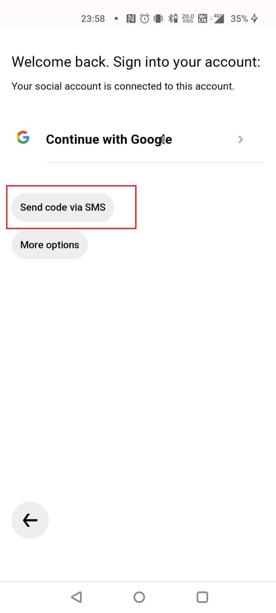 Kodu SMS ile gönder'i seçin