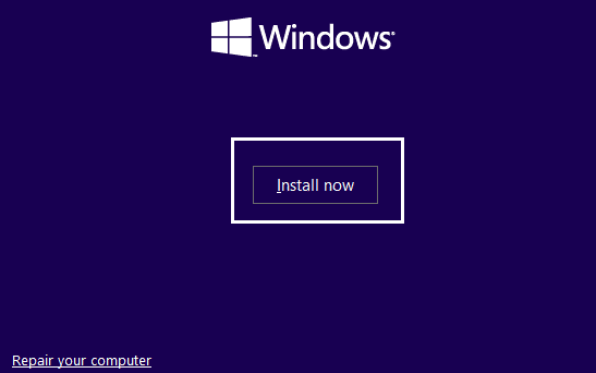 Windowsのインストールで今すぐインストールをクリック