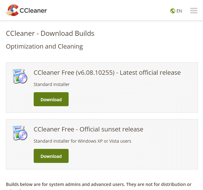 CCleaner 타사 레지스트리 클리너