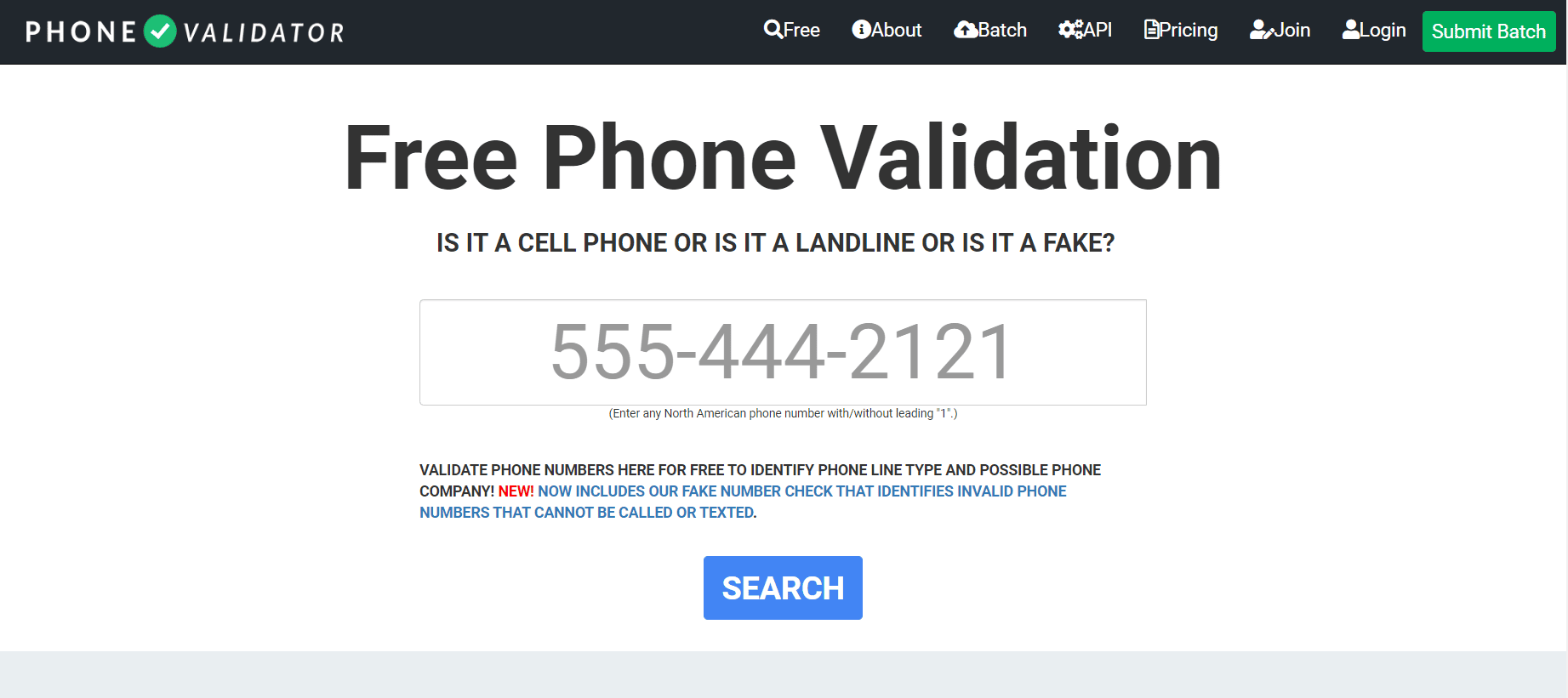 Sito web PhoneValidator