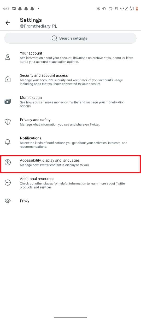 individuare e selezionare Accessibilità, display e lingue. 11 modi per correggere Twitter che non funziona su Android e iPhone