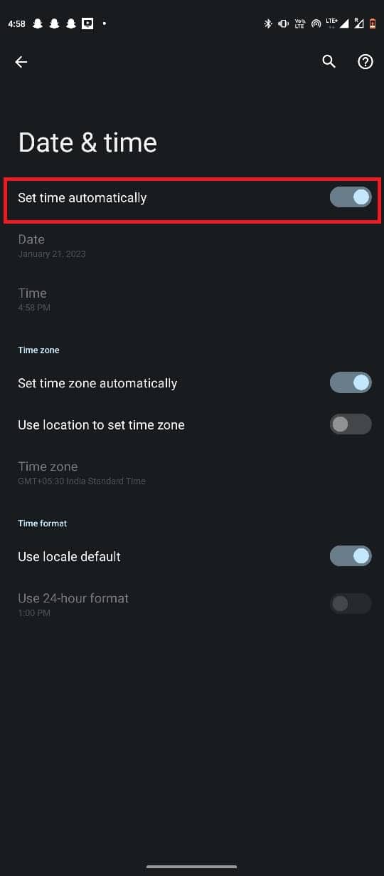 Attiva l'interruttore per Imposta ora automaticamente