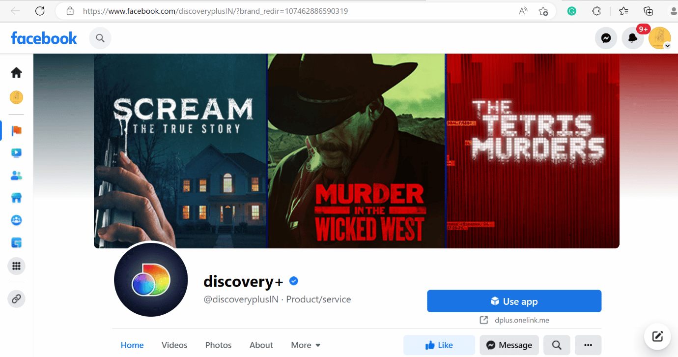 discovey plus'ın resmi facebook sayfası