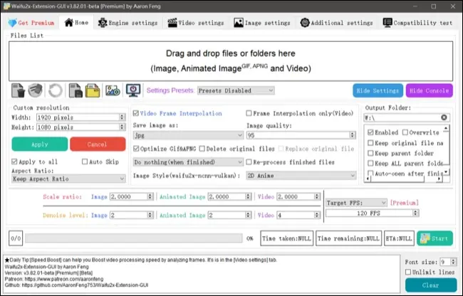 skaler wideo waifu2x-extension-gui dla systemu Windows