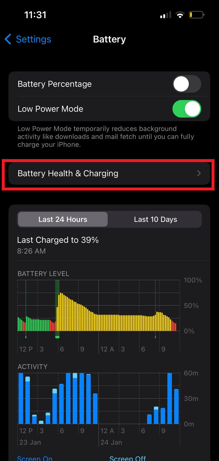 selezionare Stato della batteria