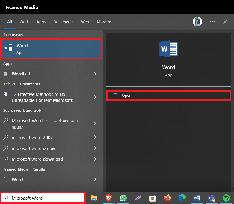 Buka Microsoft Word dari menu mulai