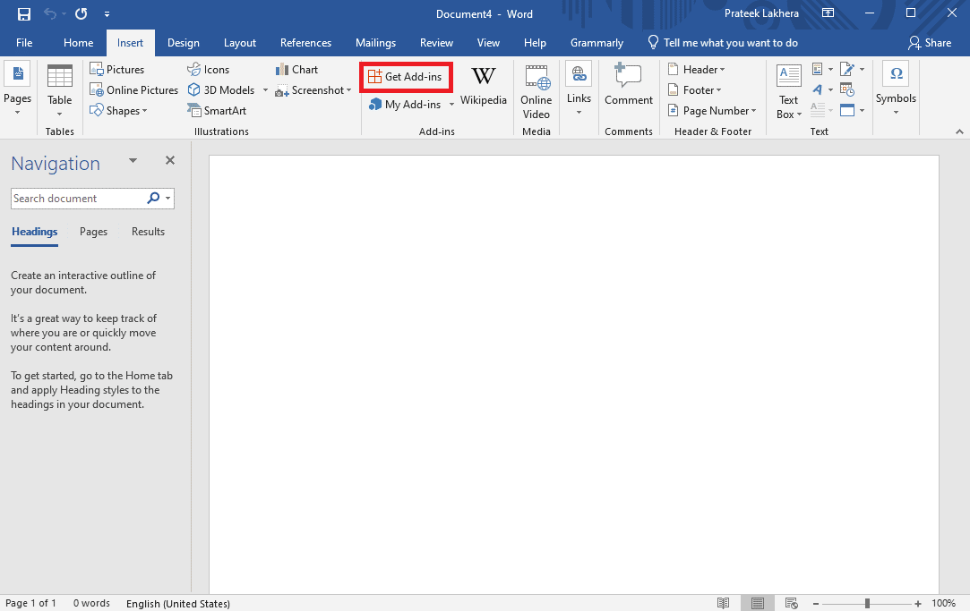 ค้นหาและคลิกที่ รับ Add-in | ChatGPT คืออะไร & วิธีรวม ChatGPT เข้ากับ Microsoft Word