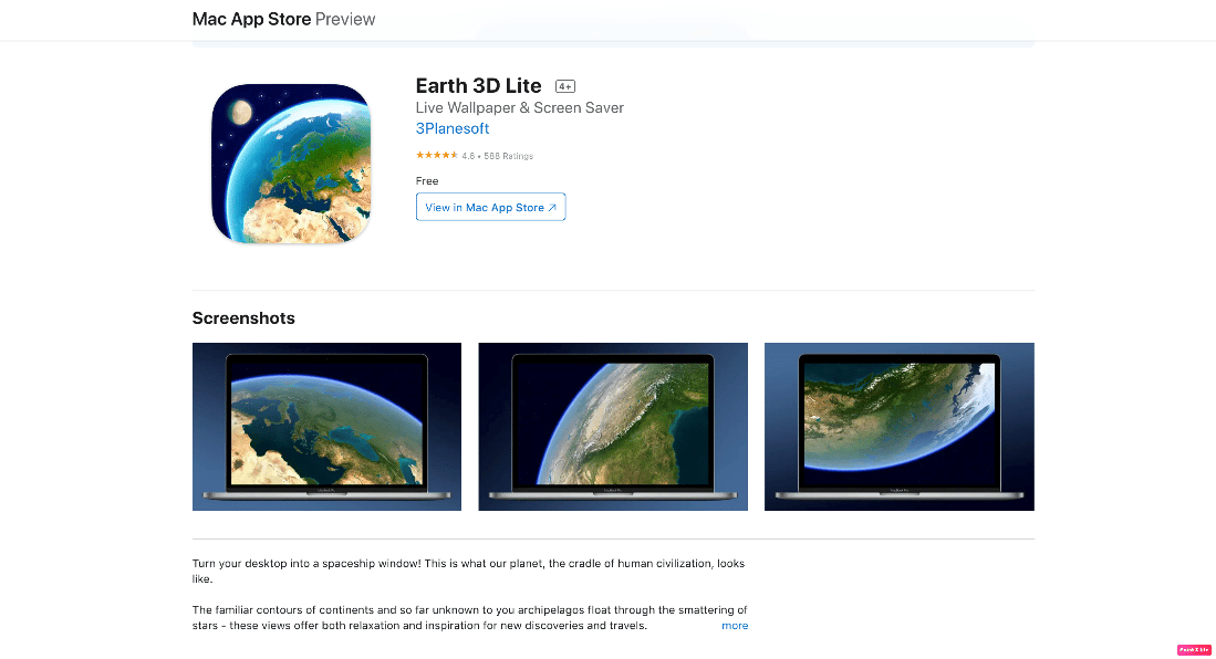 ตัวอย่างแอพสโตร์ Earth 3d lite mac