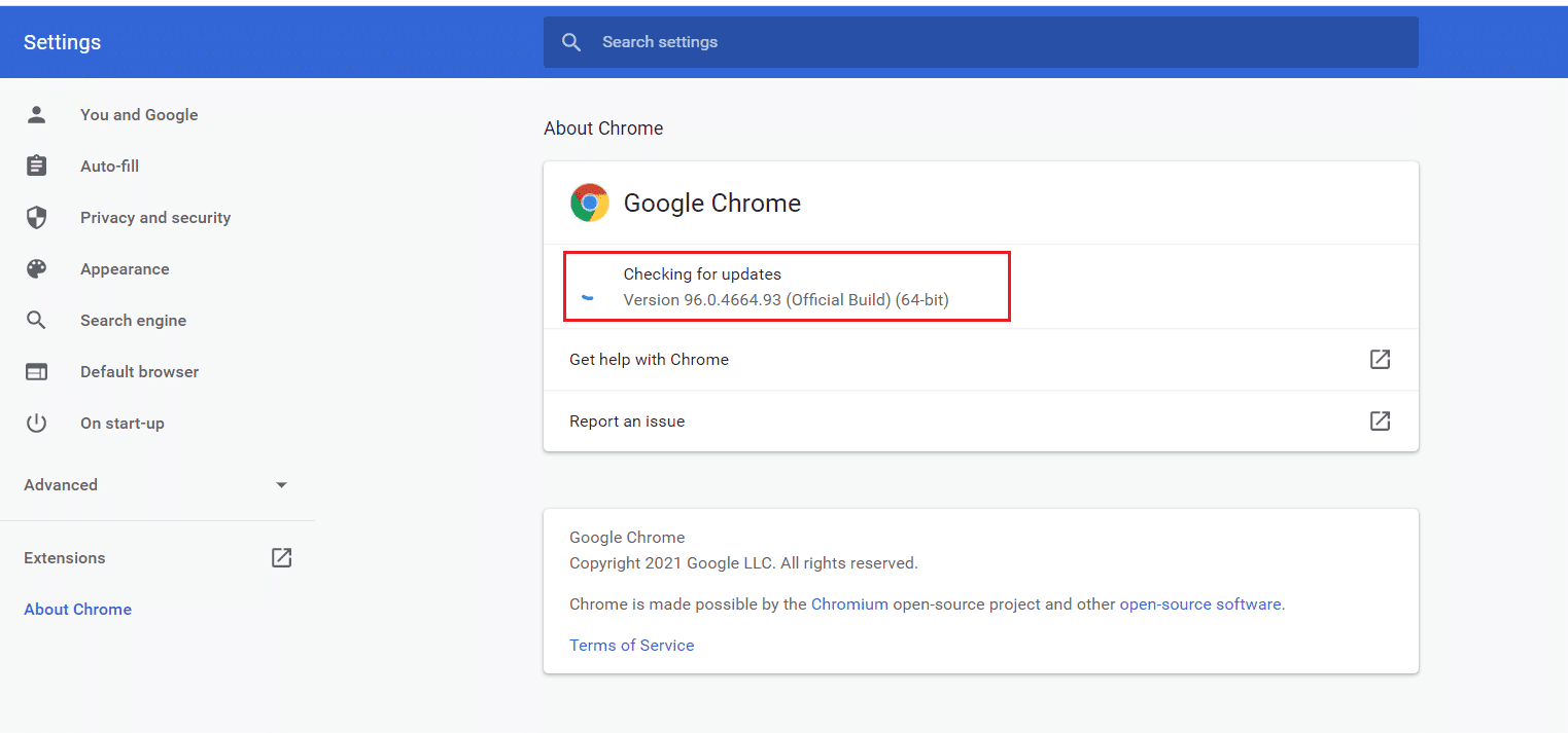 Chrome กำลังตรวจสอบการอัปเดต