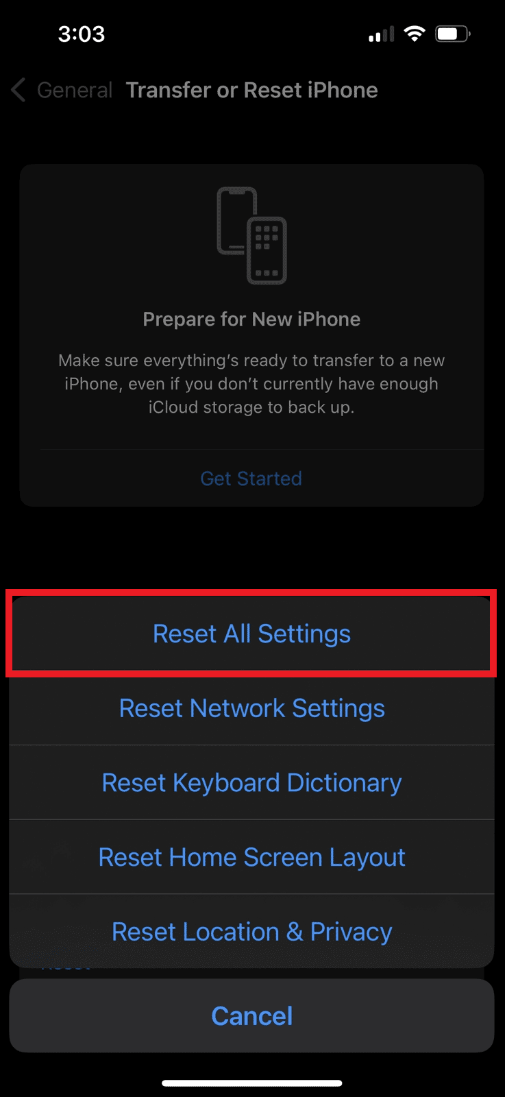 Toque Restablecer todas las configuraciones. | reparar la cámara del iPhone que no funciona