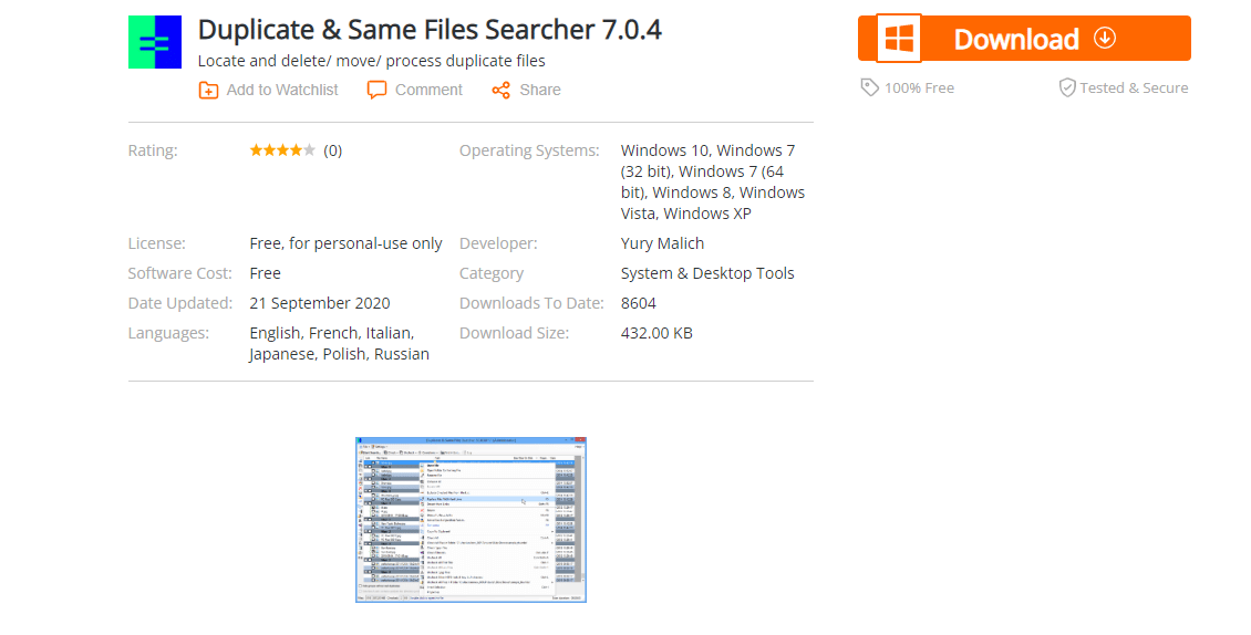 Halaman web Duplikat dan Safe File Searcher