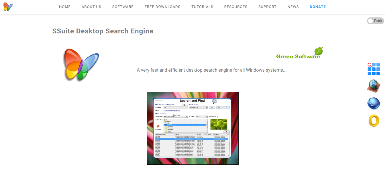 SSuite Desktop Search-Webseite