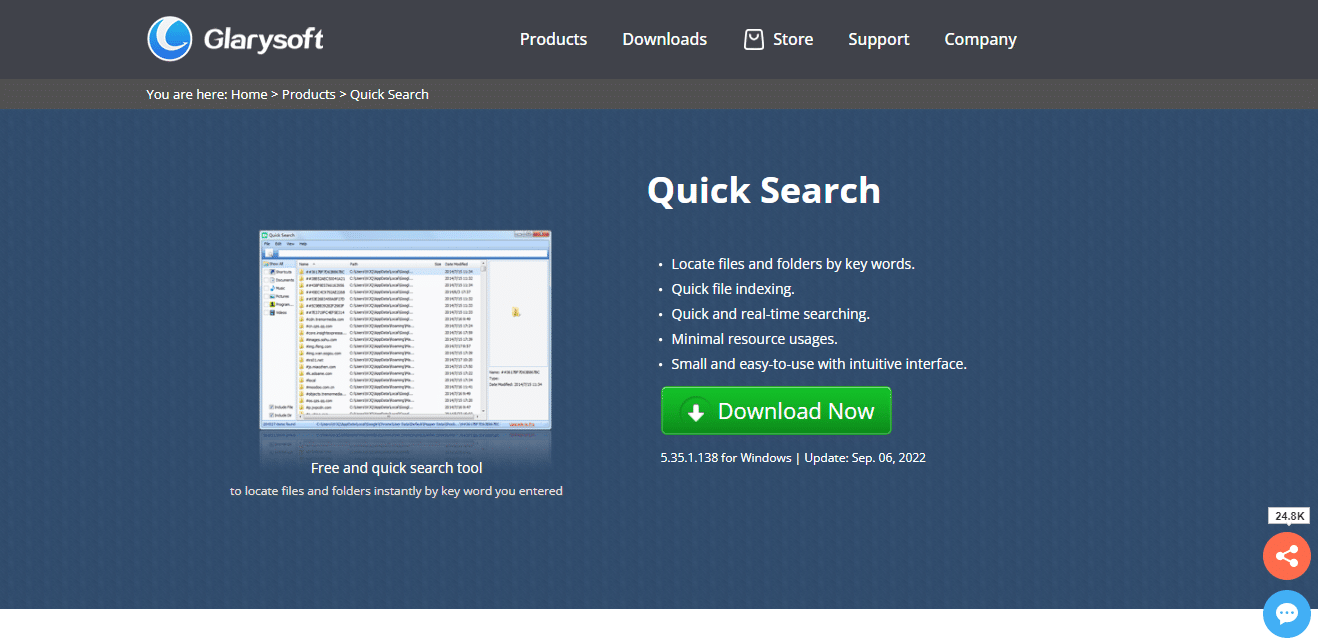 เว็บไซต์ Glarysoft Quick Search ซอฟต์แวร์ค้นหาที่ดีที่สุดสำหรับ Windows 10