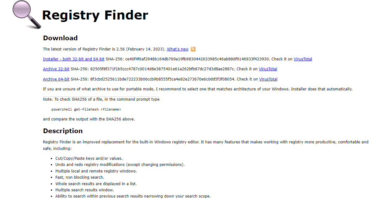 เว็บไซต์ Registry Finder