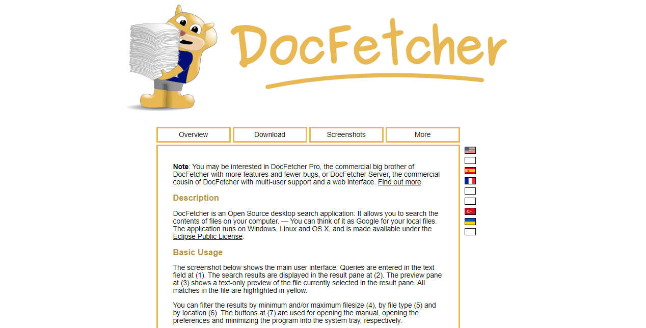 Sitio web de DocFetcher