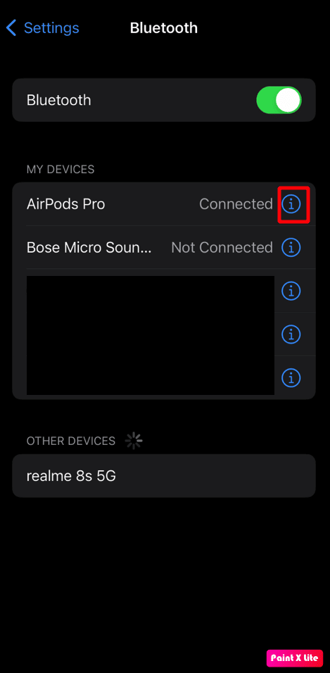 appuyez sur l'icône i | comment connecter des airpods avec un étui mort