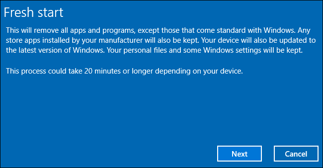 Un nou început va reinstala Windows și poate remedia erorile care cauzează Ecranele albastre ale morții.