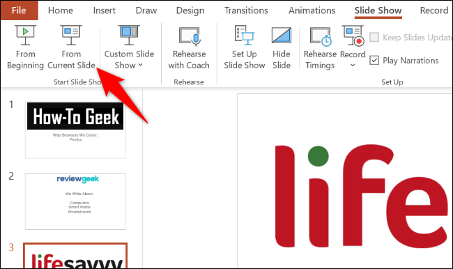 Pilih "Dari Slide Saat Ini" di bagian atas.