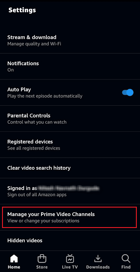 Нажмите «Управление своими каналами Prime Video».