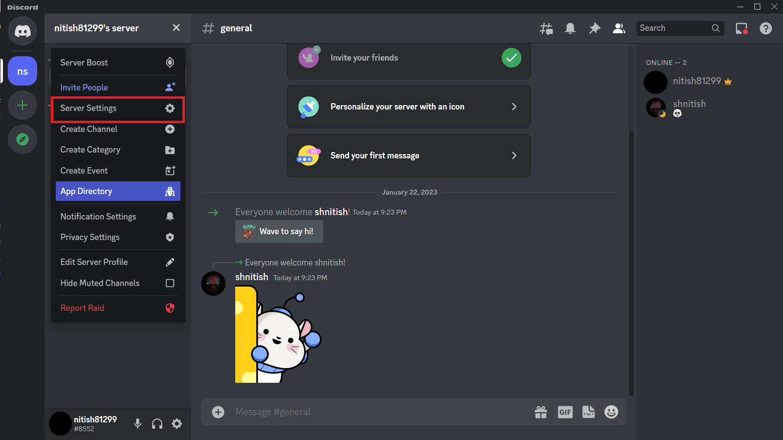 Scegli Impostazioni server su discord