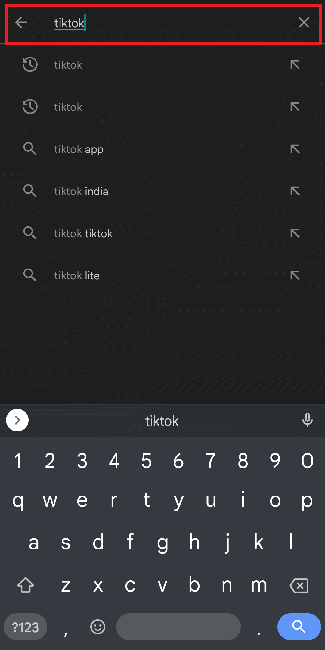 otwórz playstore i wyszukaj tiktok