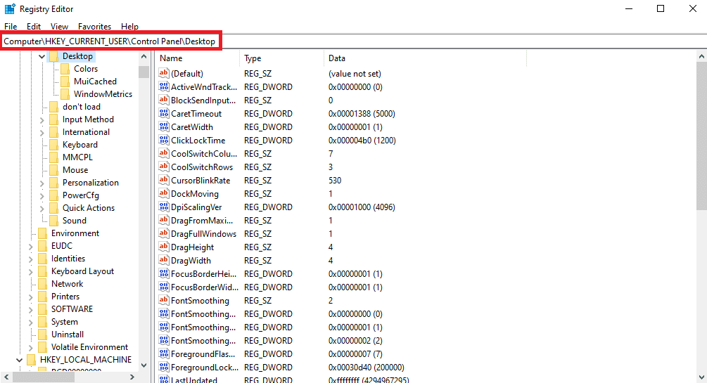 導航到以下位置 Computer\HKEY_CURRENT_USER\Control Panel\Desktop |為什麼 Windows 一直最小化程序