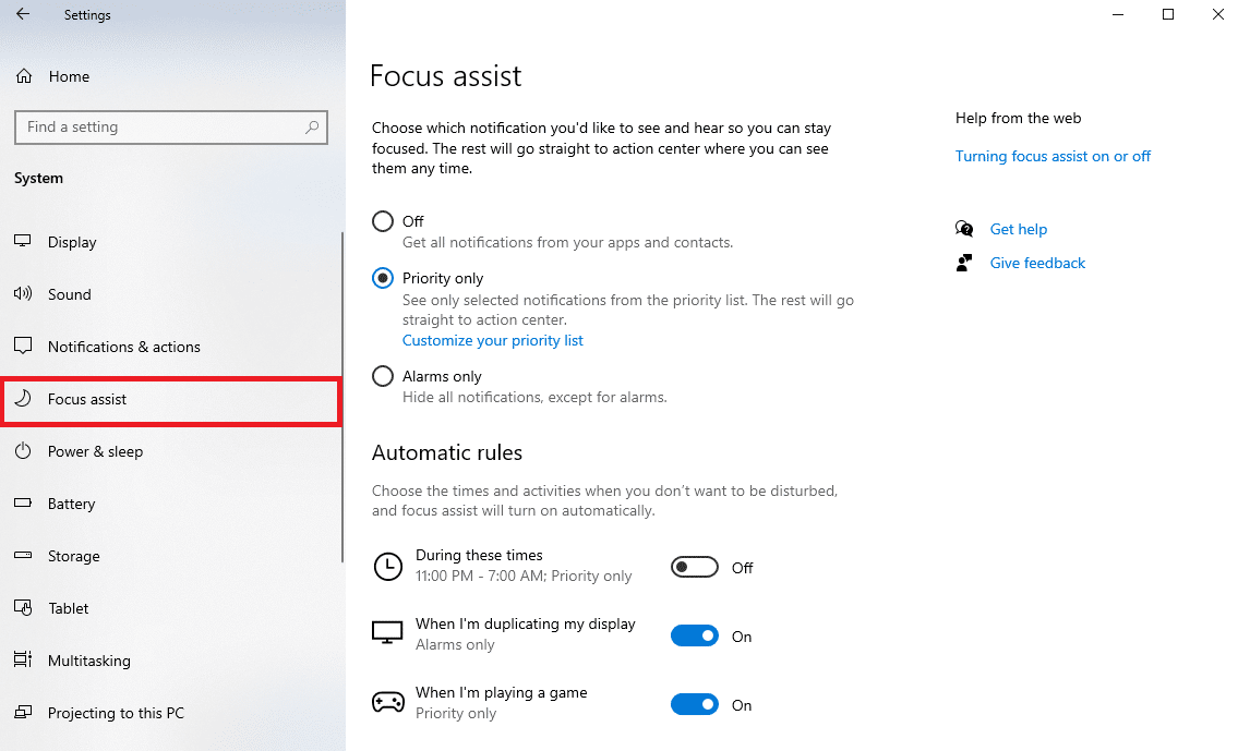 Dans le panneau de gauche, cliquez sur Focus assist | Pourquoi Windows continue-t-il à minimiser les programmes