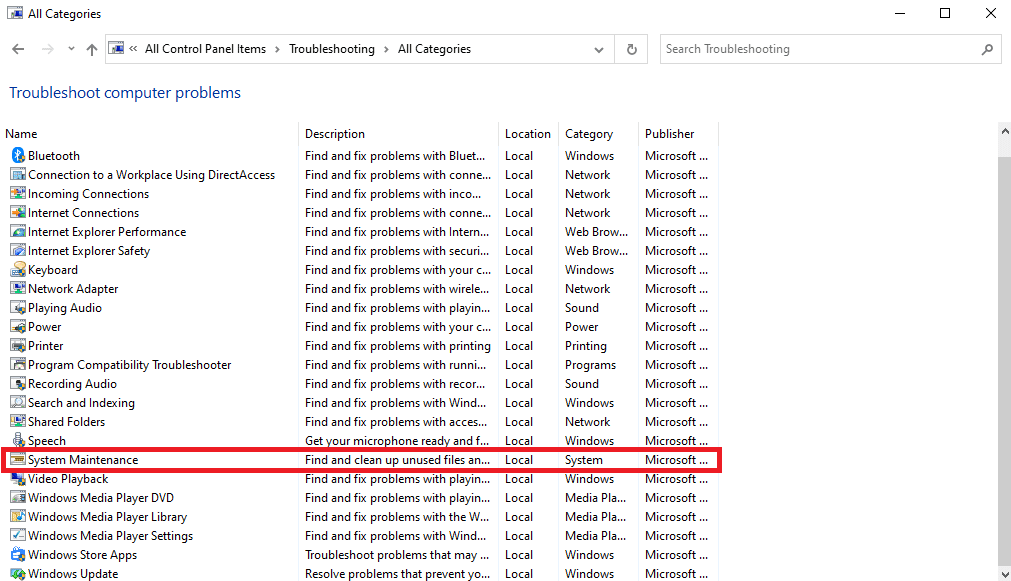 ค้นหาและคลิกที่ System Maintenance | เหตุใด Windows จึงย่อขนาดโปรแกรมให้เล็กสุด