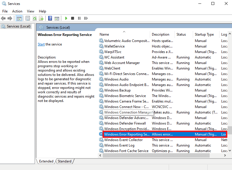 حدد موقع خدمة Windows Error Reporting Service وانقر عليها نقرًا مزدوجًا