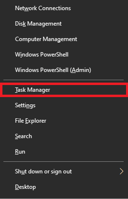 apăsați tasta Windows + X și faceți clic pe Task Manager