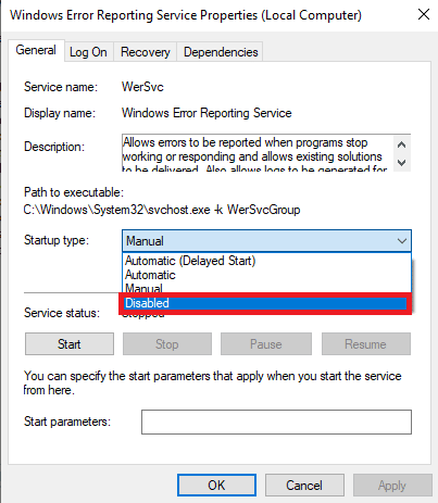 selezionare Disabilitato | Perché Windows continua a ridurre a icona i programmi