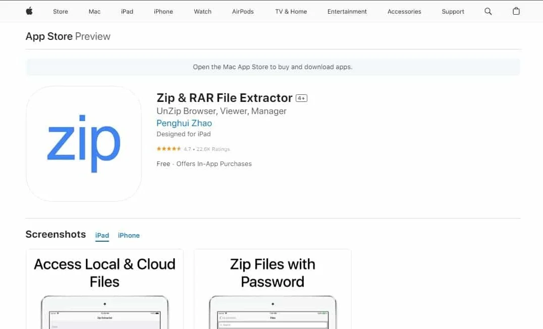 App store per l'estrazione di file Zip e RAR