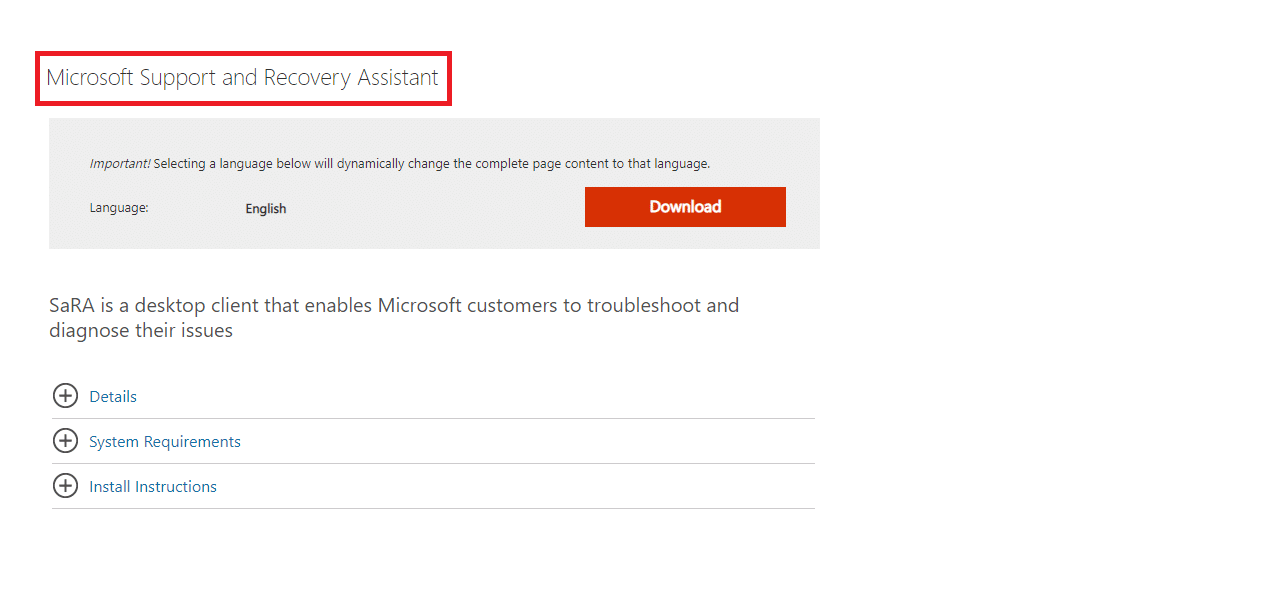 Aprire il browser Web e visitare la pagina di download ufficiale di Microsoft Support and Recovery Assistant