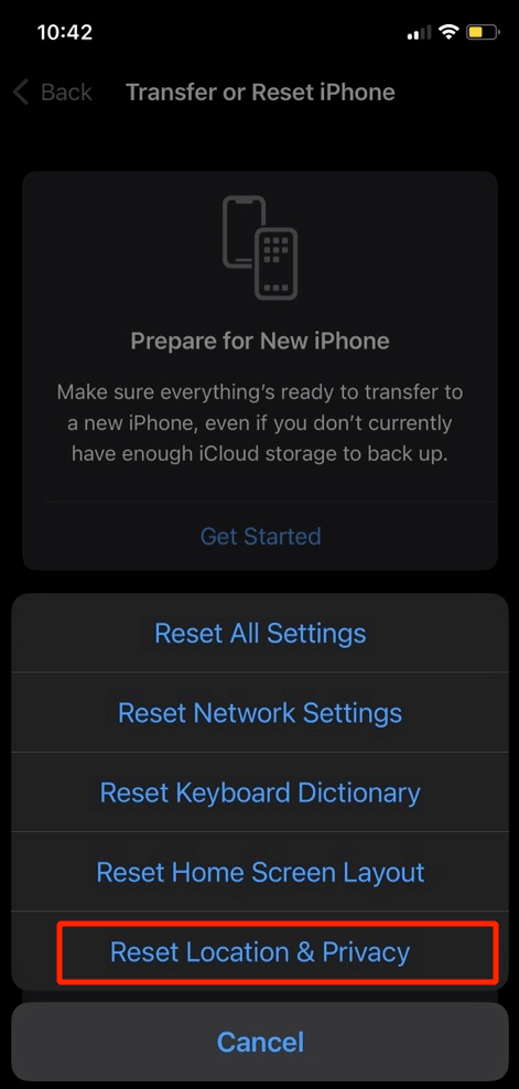 ketuk reset lokasi & provasi. 13 Cara Memperbaiki Apple Maps Tidak Berfungsi