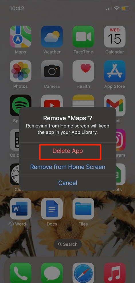 appuyez sur l'option de suppression de l'application. 13 façons de réparer Apple Maps ne fonctionne pas