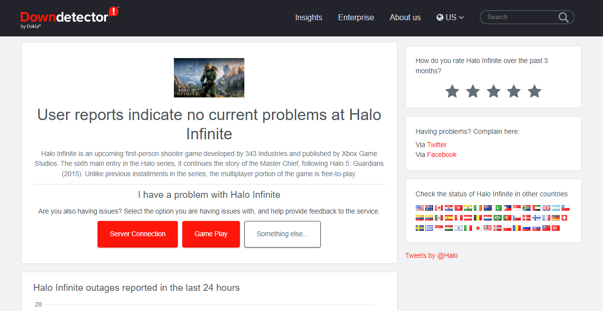 Halo Infinite downdetector頁面